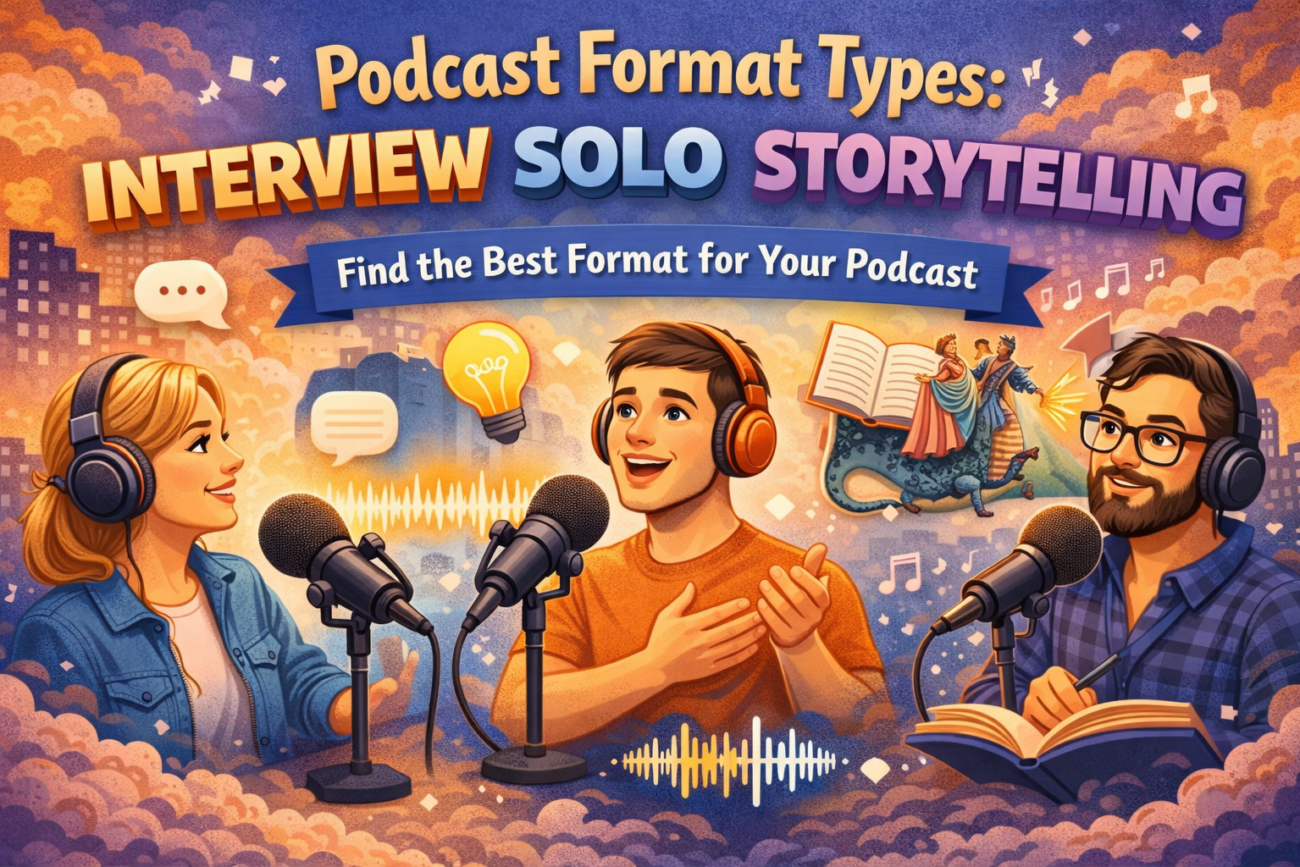 Explore Podcast Format Types: Interview, Solo, Storytelling and learn how to choose the best format to engage your audience and grow your podcast effectively.